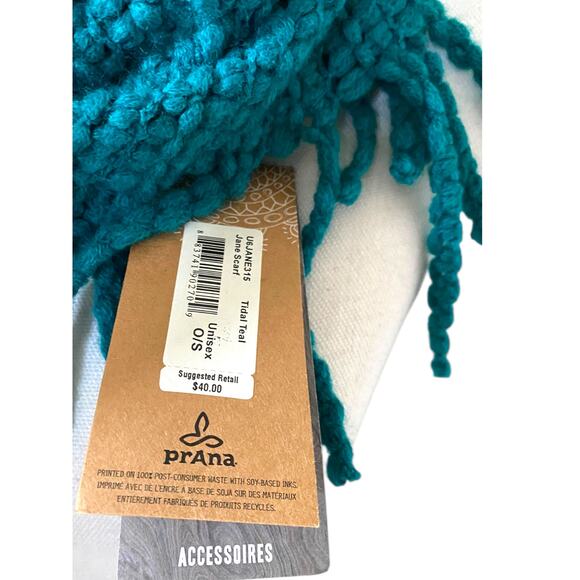 NWT PrAna Jane Fringe Trim Infinity Scarf Teal Blue Chinky Knit Neck Warmer - Picture 2 of 12